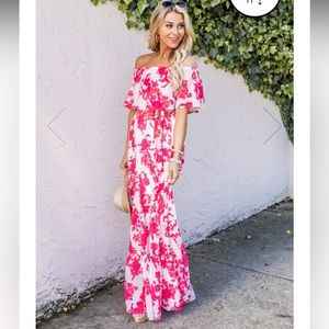 Pink Lily Sweet Southern Kiss Ivory/Pink Floral Maxi Dress